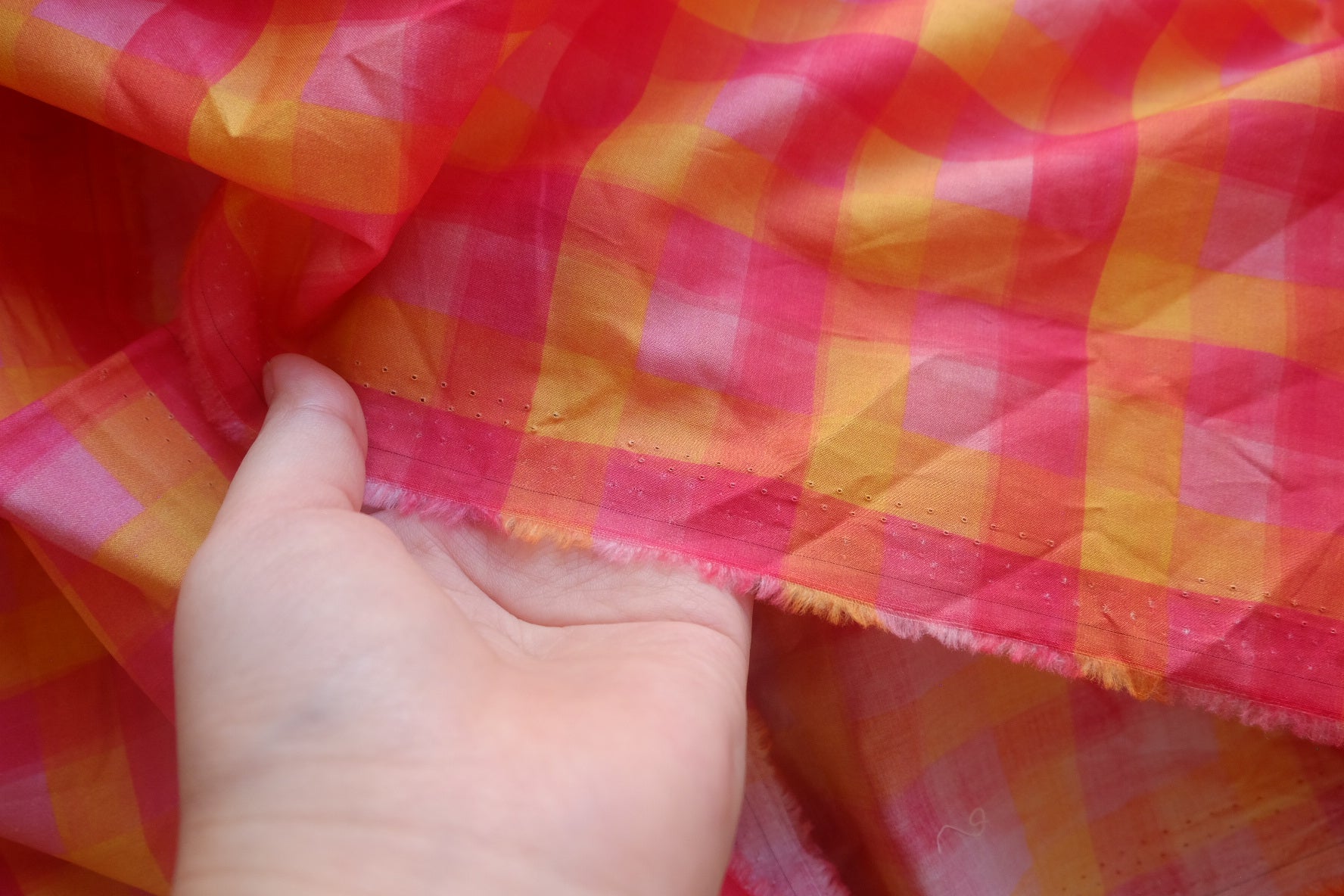 Pink Orange Plaid Cotton Poplin – 3.6 yd