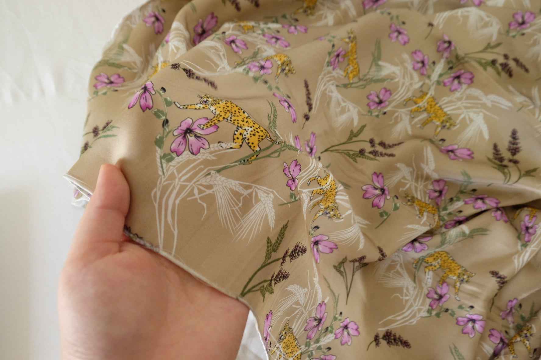 Leopard Garden Polyester Satin Fabric-3.3 yd