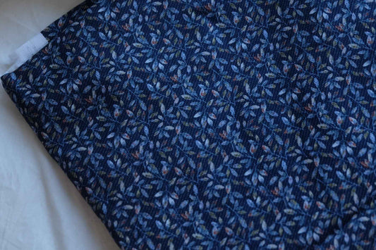 Midnight Blue Botanical Brushed Cotton Fabric – 1.92 yd
