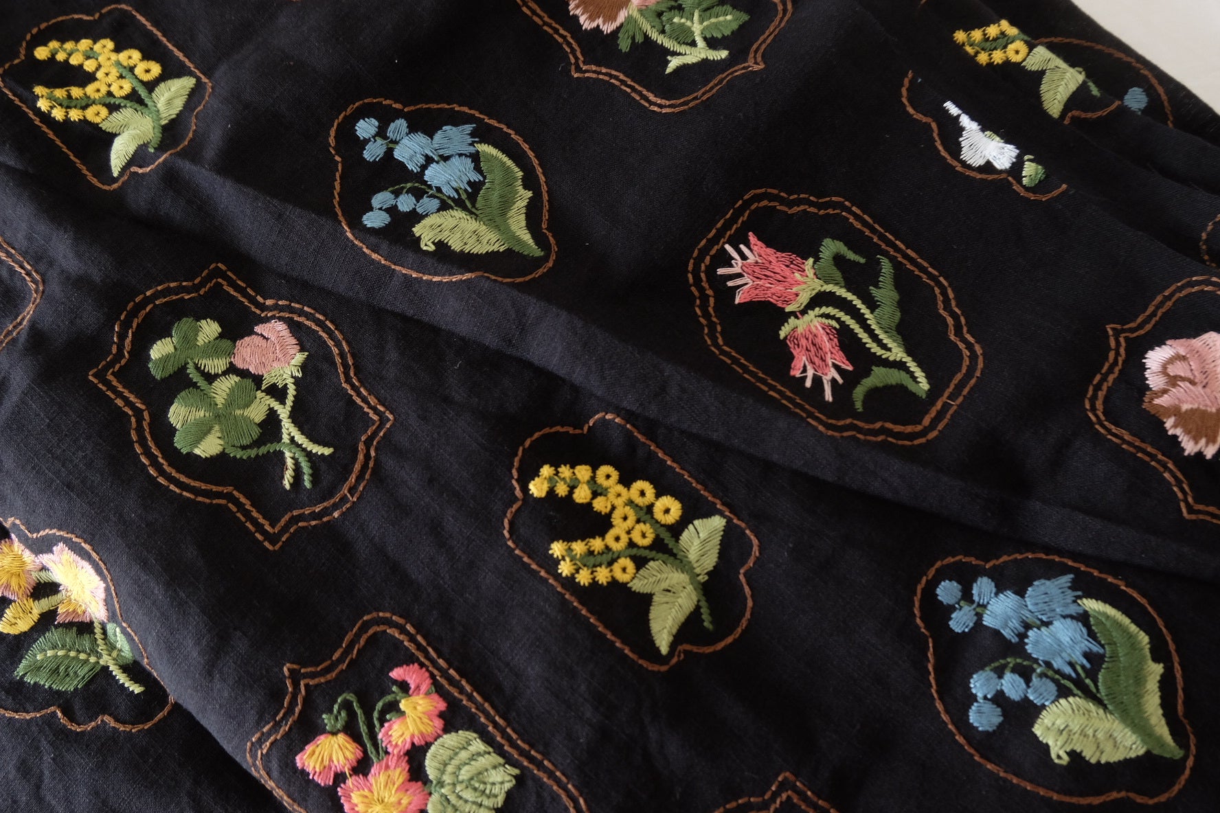 All-Over Embroidered Cotton Linen Blend Fabric – 2.2 yd