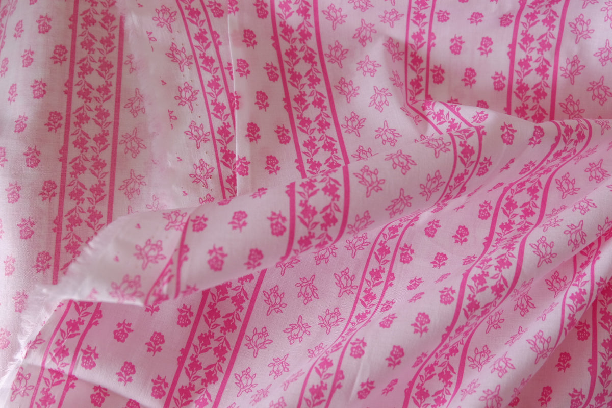Pink Floral Ribbons – Soft Cotton Fabric | 2.2 yards