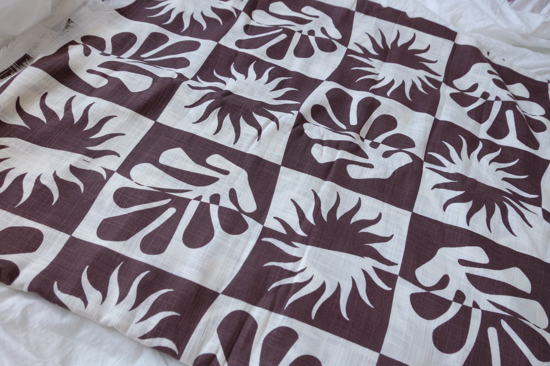 Aubergine Block-Print Linen-Cotton Fabric - 1.75 yd / 3.72 yd