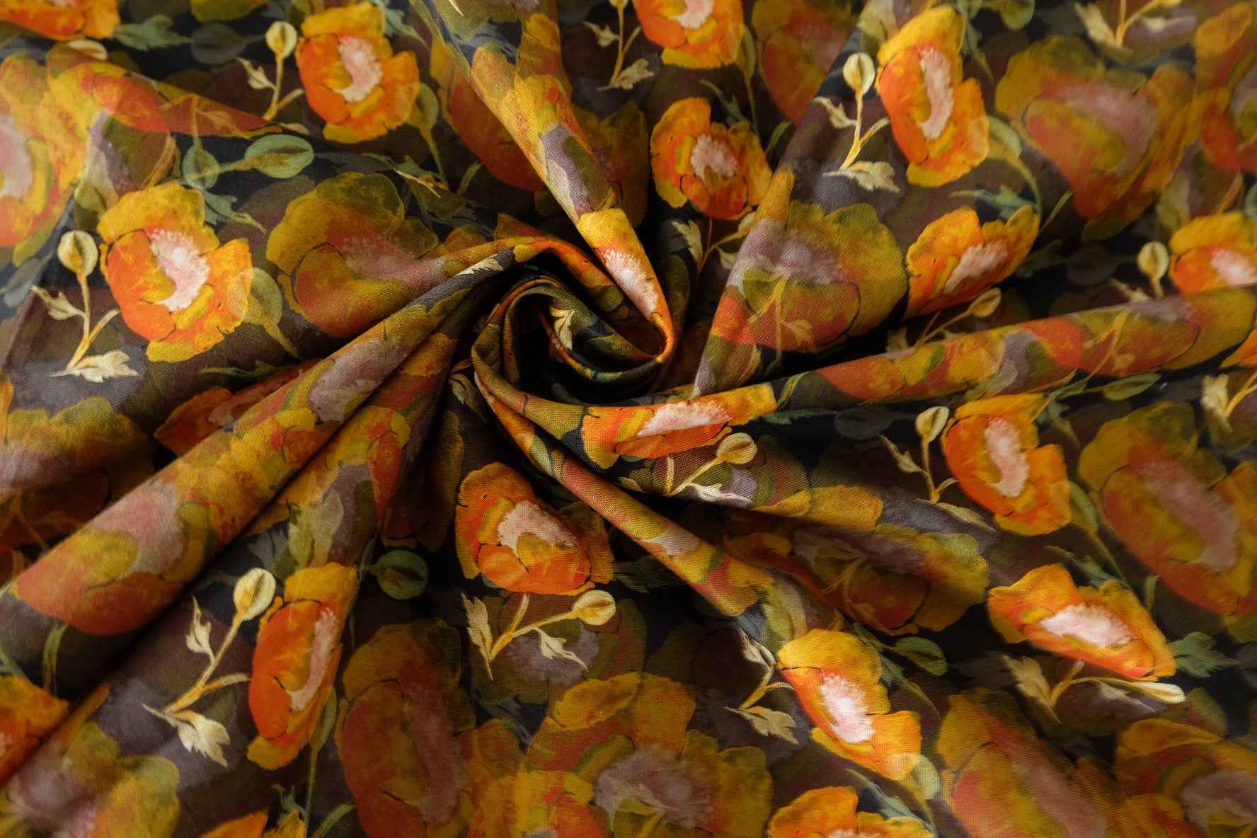 Watercolor Orange Floral Cotton Fabric – 1.1 yd