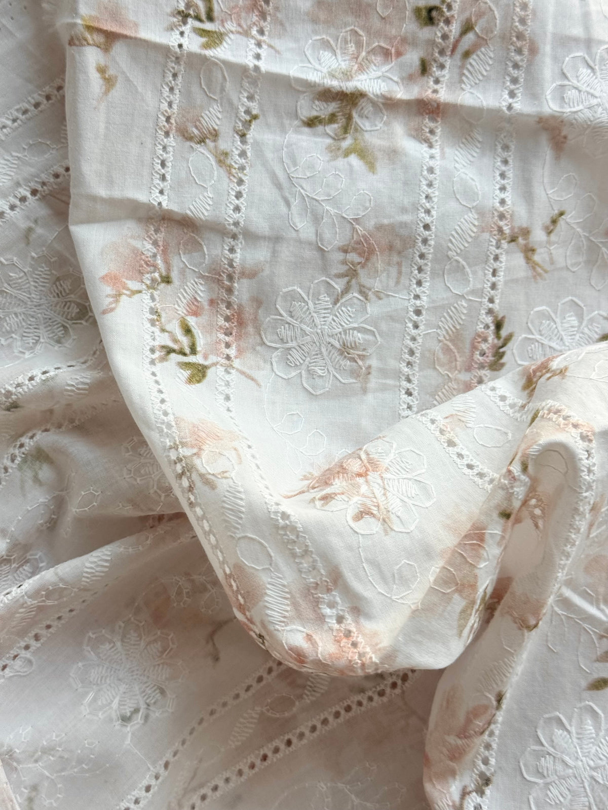 Blush Floral Eyelet Embroidered Cotton — 3.3 yd