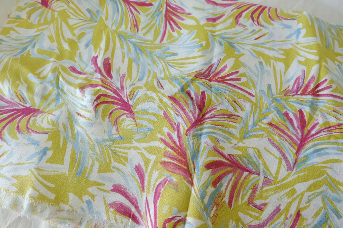 Tropical Watercolor Leaves Linen Cotton – 1.64 yd