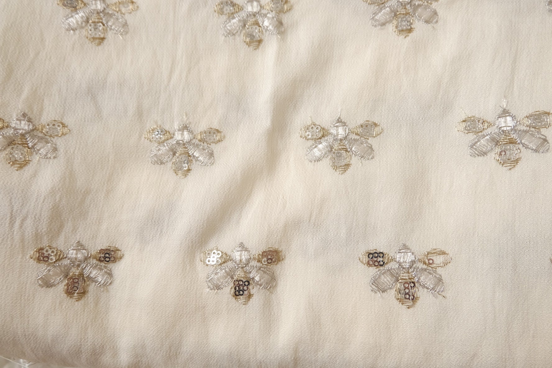 Bee Sequin Embroidered Tencel Linen Fabric – Soft Statement Dress Fabric (2.19 yards)