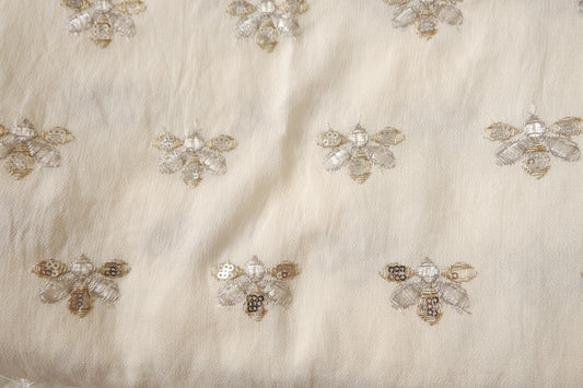 Bee Sequin Embroidered Tencel Linen Fabric – Soft Statement Dress Fabric (2.19 yards)