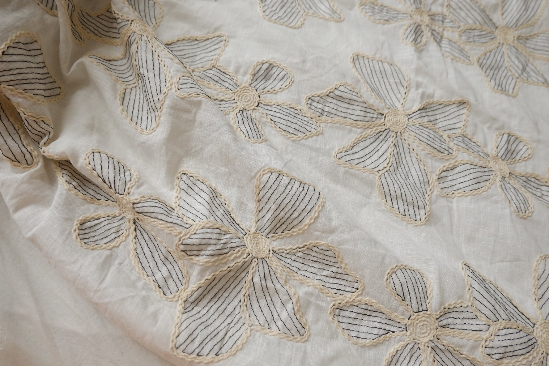 Embroidered Linen-Cotton Floral Fabric - 1.53 yd