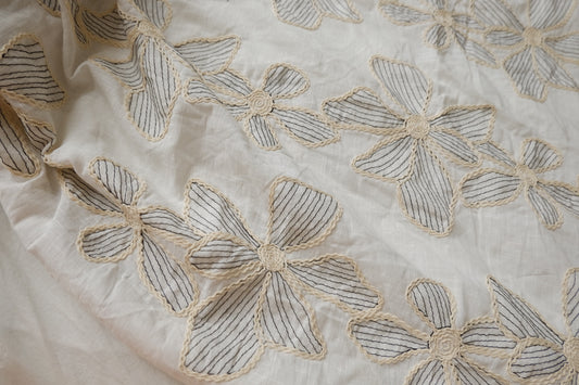 Embroidered Linen-Cotton Floral Fabric - 1.53 yd