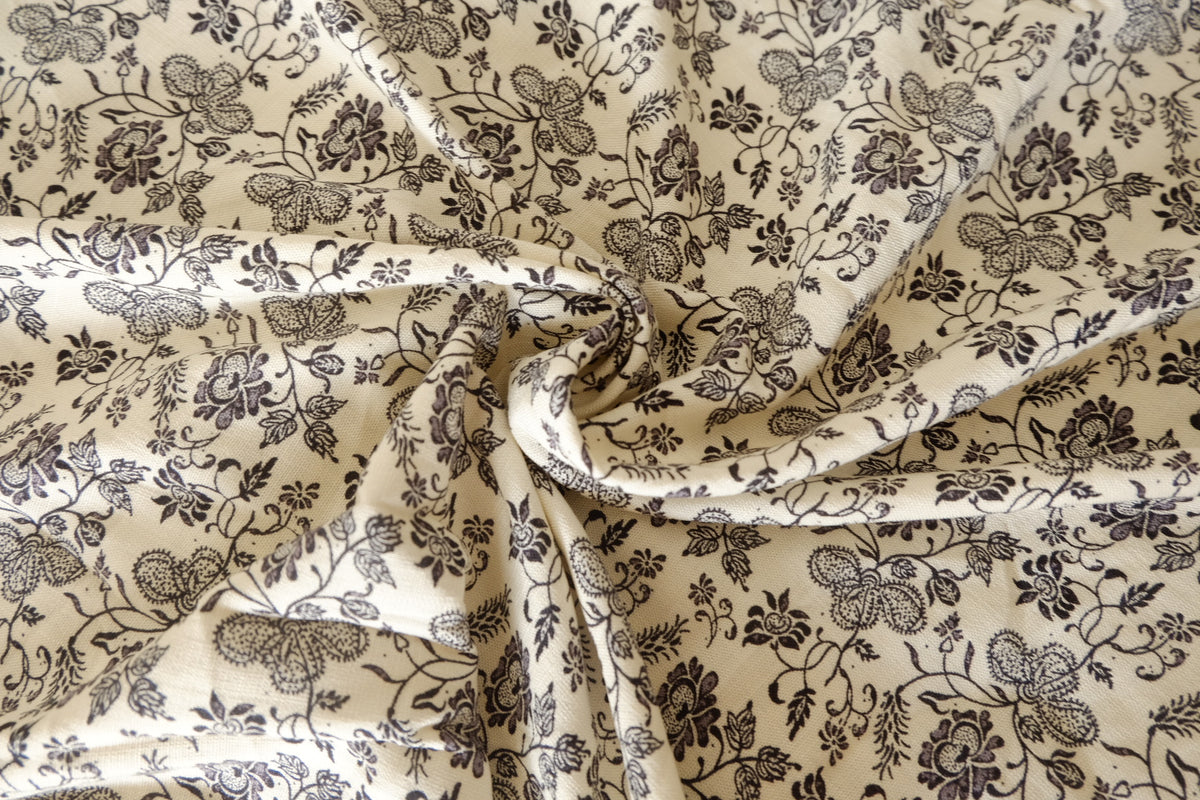 Vintage Black Floral Border Print Cotton Linen Blend – 3.3 yd