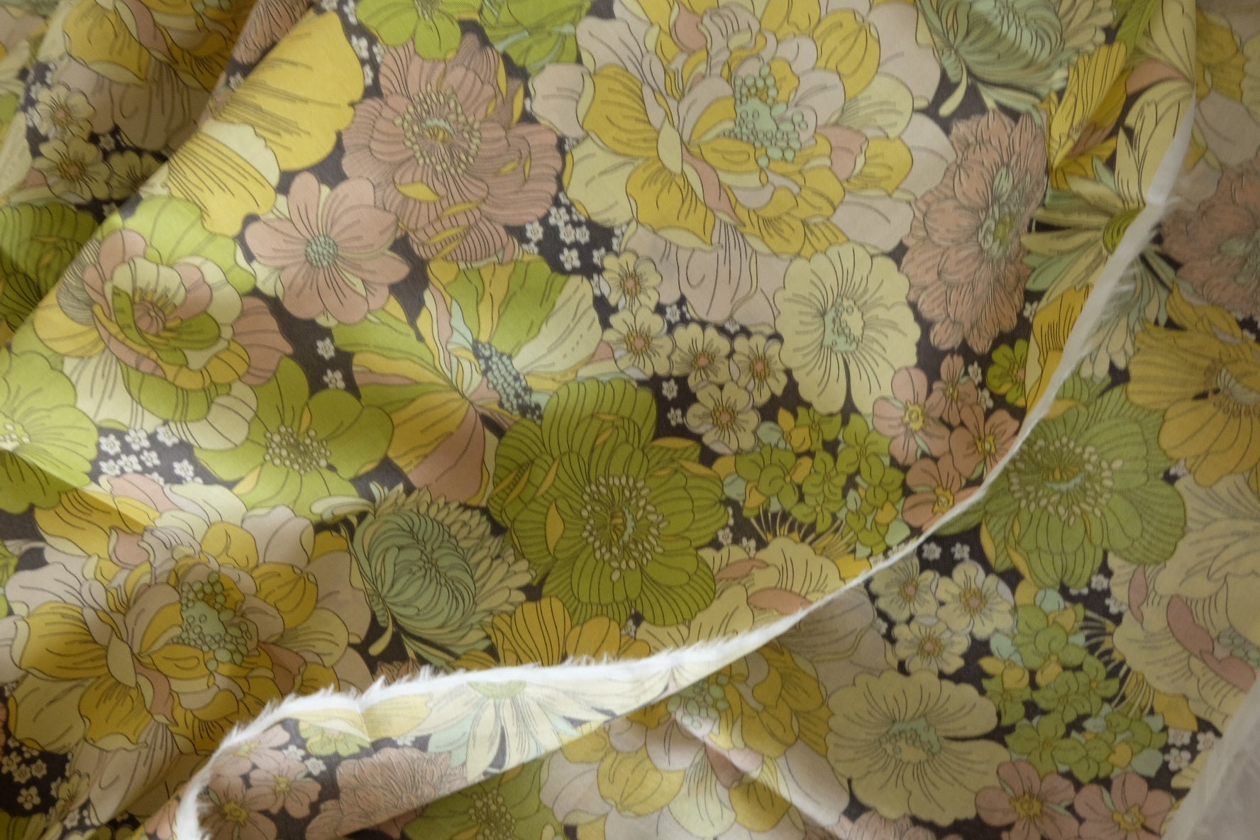 Vintage Olive Floral Cotton Lawn Fabric – 3.3 yd
