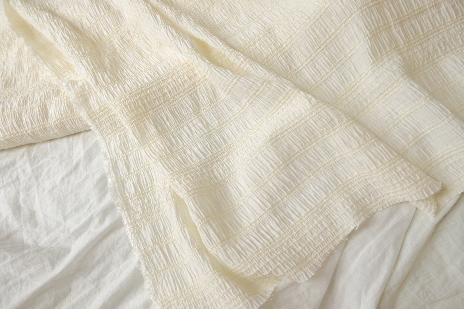 Textured Cream Tencel Cotton Crinkle Fabric - 1.64 yd