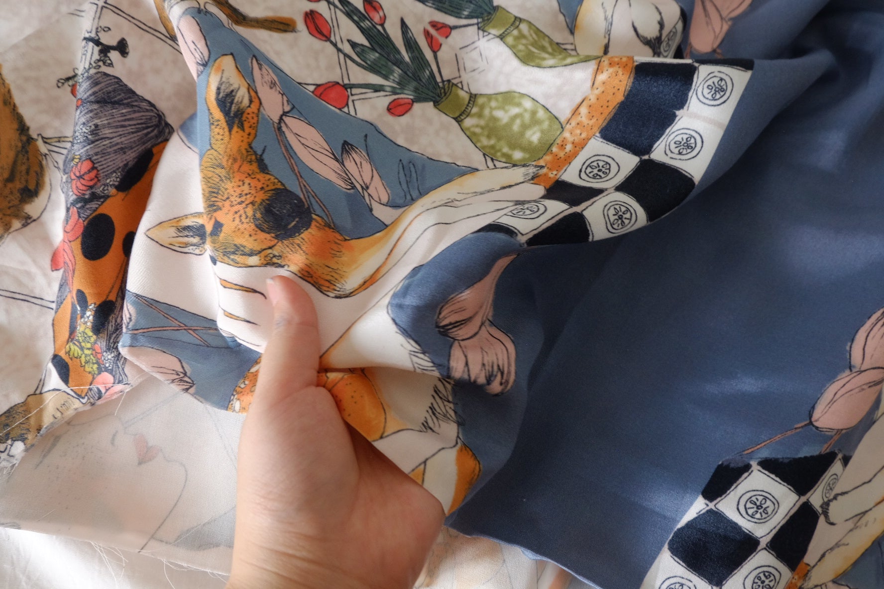 Frida & Deer Silk Cotton Satin Placement Fabric – 2 or 3 Panels