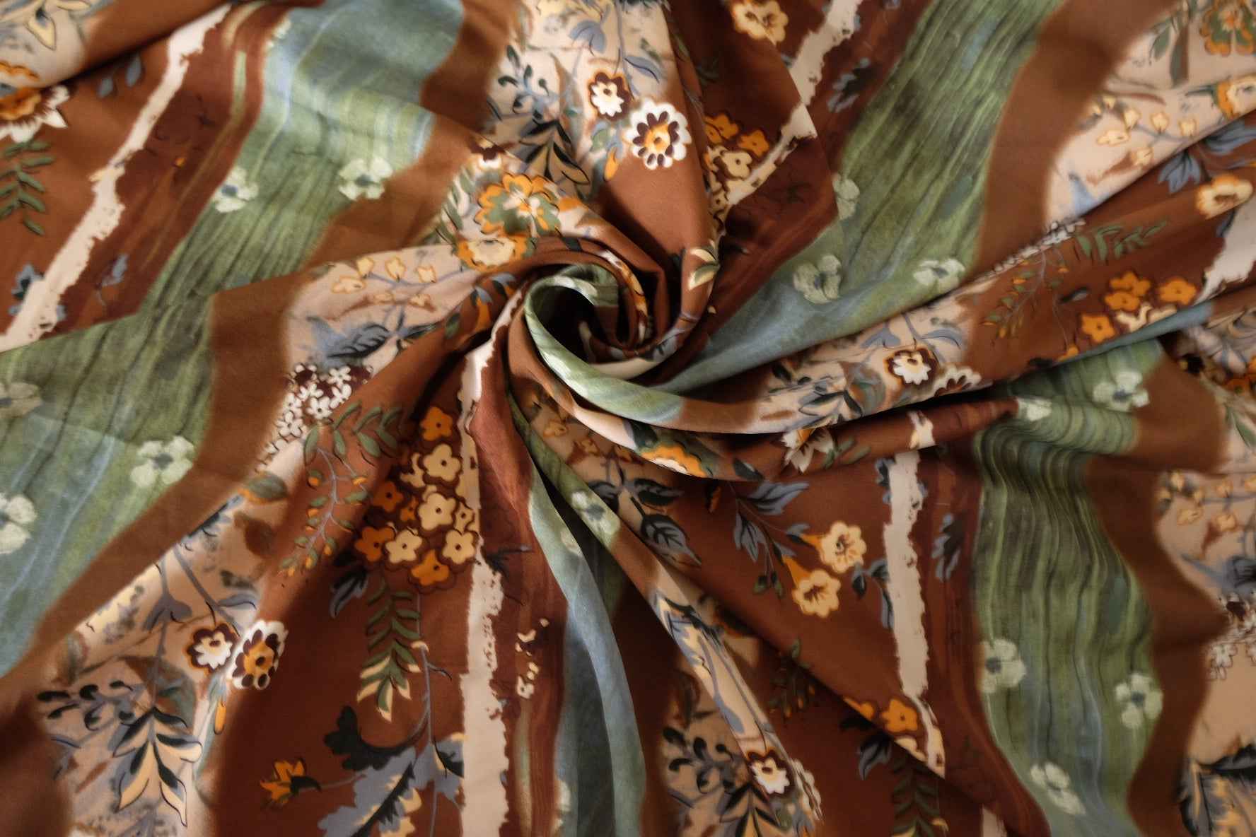 Soft Drapey Satin Polyester Floral Stripe Print Fabric – 2.1 yd