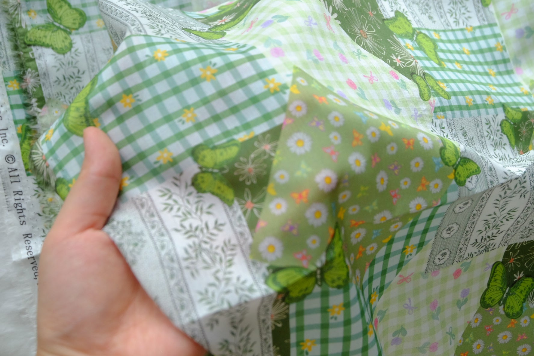 Green Patchwork Butterfly 100s Cotton Lawn – 2.2 yd