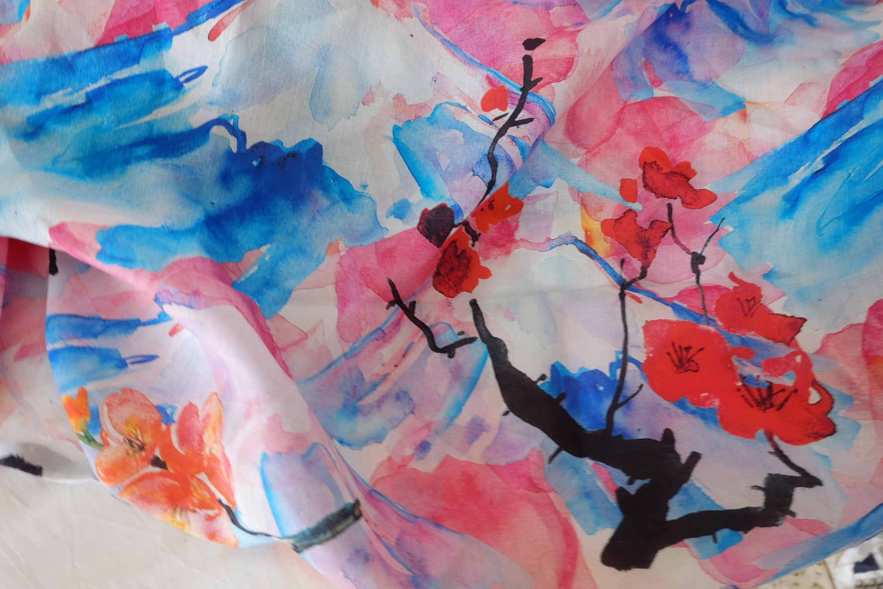 Watercolor Blossom Ramie Fabric – 2.2 yd