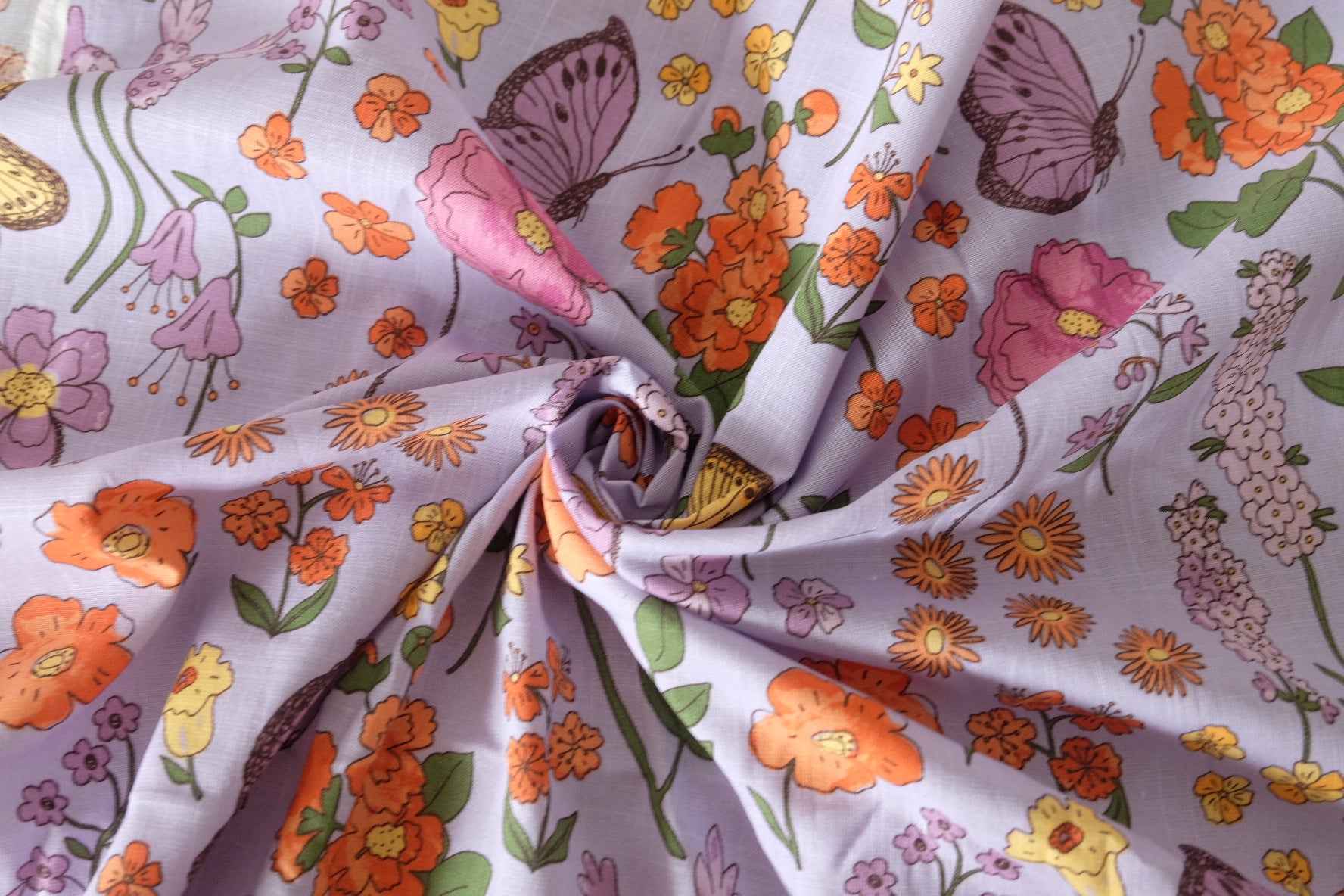 Lavender Garden Butterfly Cotton Linen Fabric – 2.2 Yards