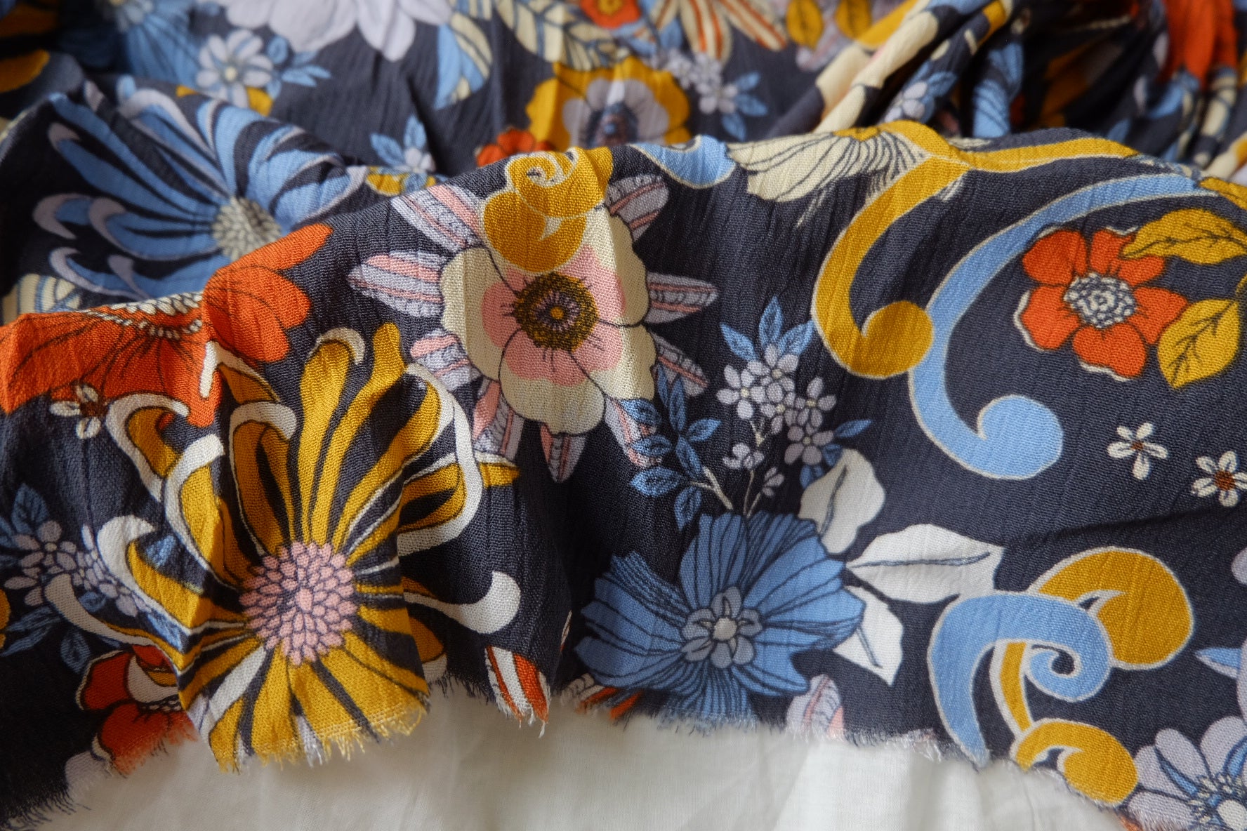 Retro Floral Rayon Fabric 3.3 Yards