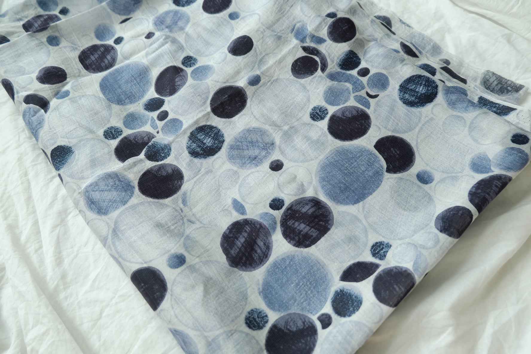 Blue Pebble Print Tencel Cotton Fabric, Soft Lightweight Dress Weight, 2.19 Yards