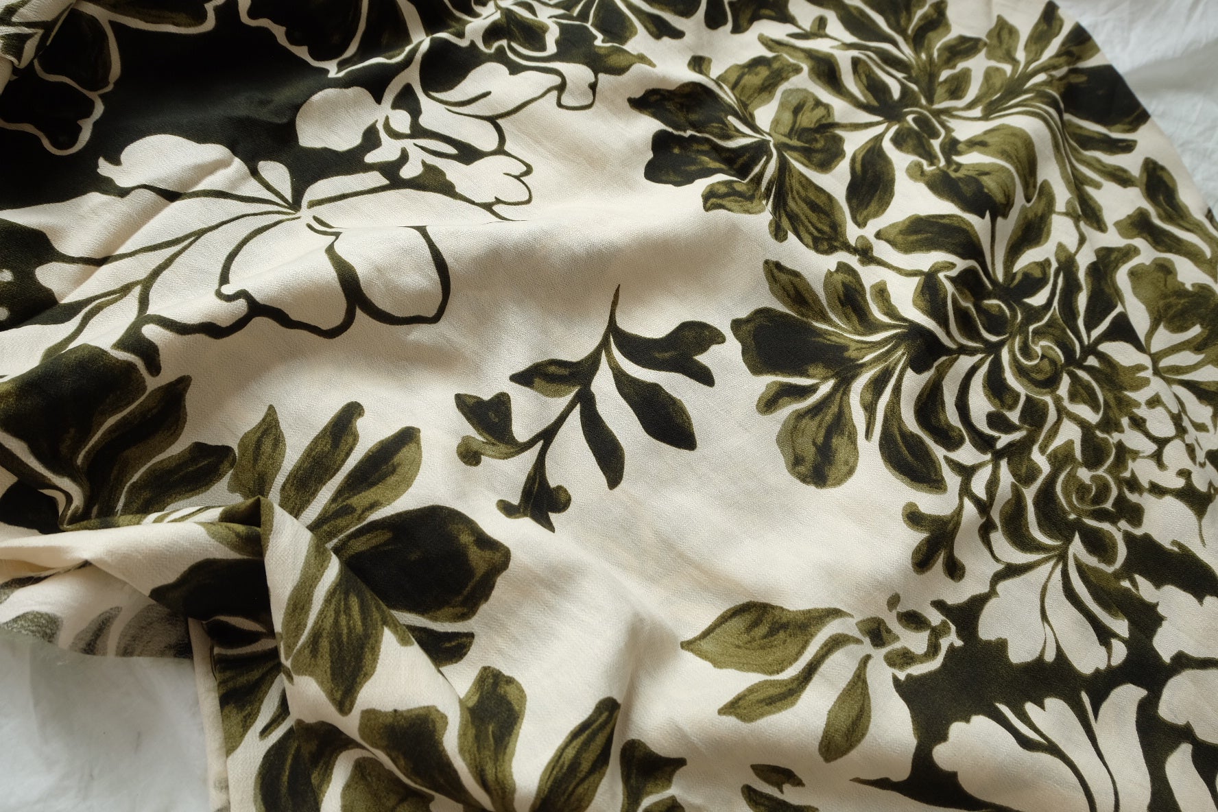 Olive Floral Lyocell Linen Blend Fabric, Soft & Drapey, 1.6 Yards