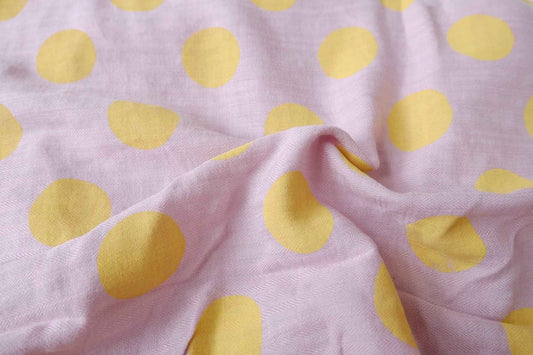 Soft Lightweight Woven Cotton Fabric, Pink with Yellow Polka Dots, 3.50 Yards