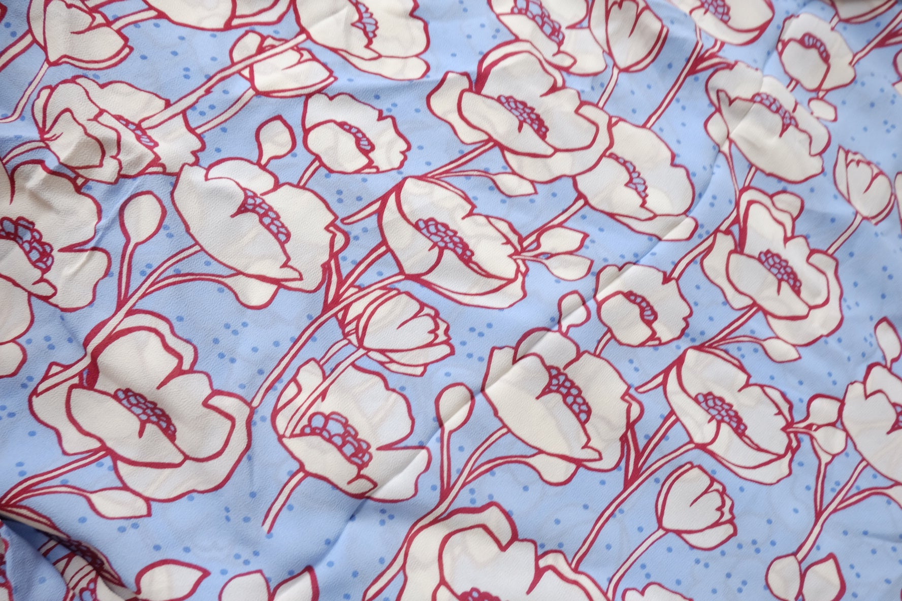 Blue Poppy Rayon Fabric - 2.19 yd