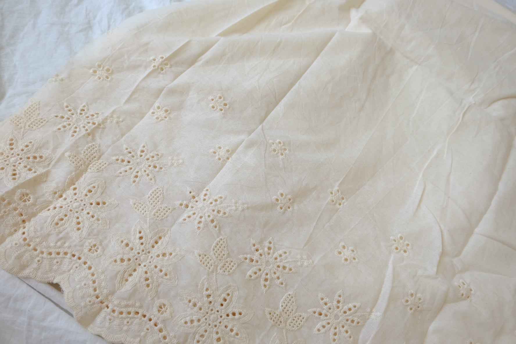Natural Cotton Eyelet Embroidery Border Fabric — 2.95 yd