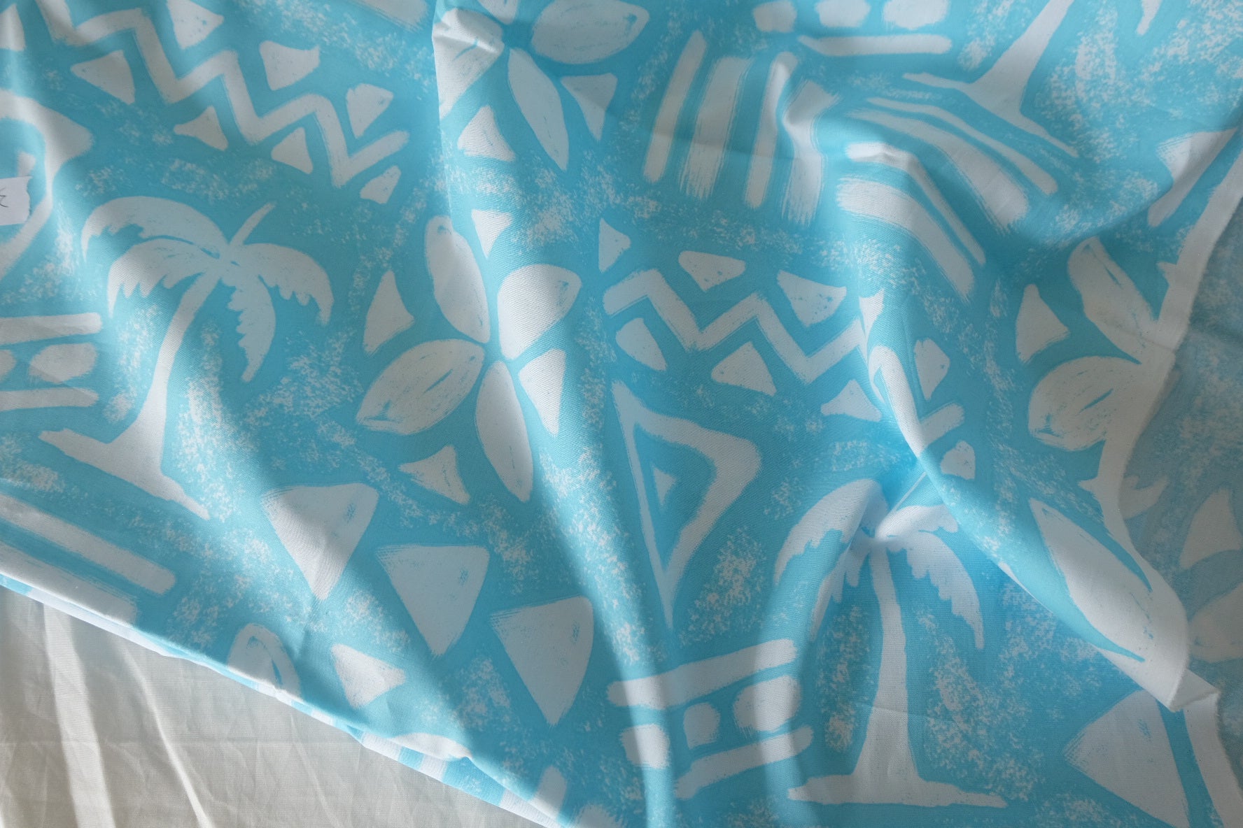 Aqua Tropical Motif Cotton Poplin – 2.19 yd