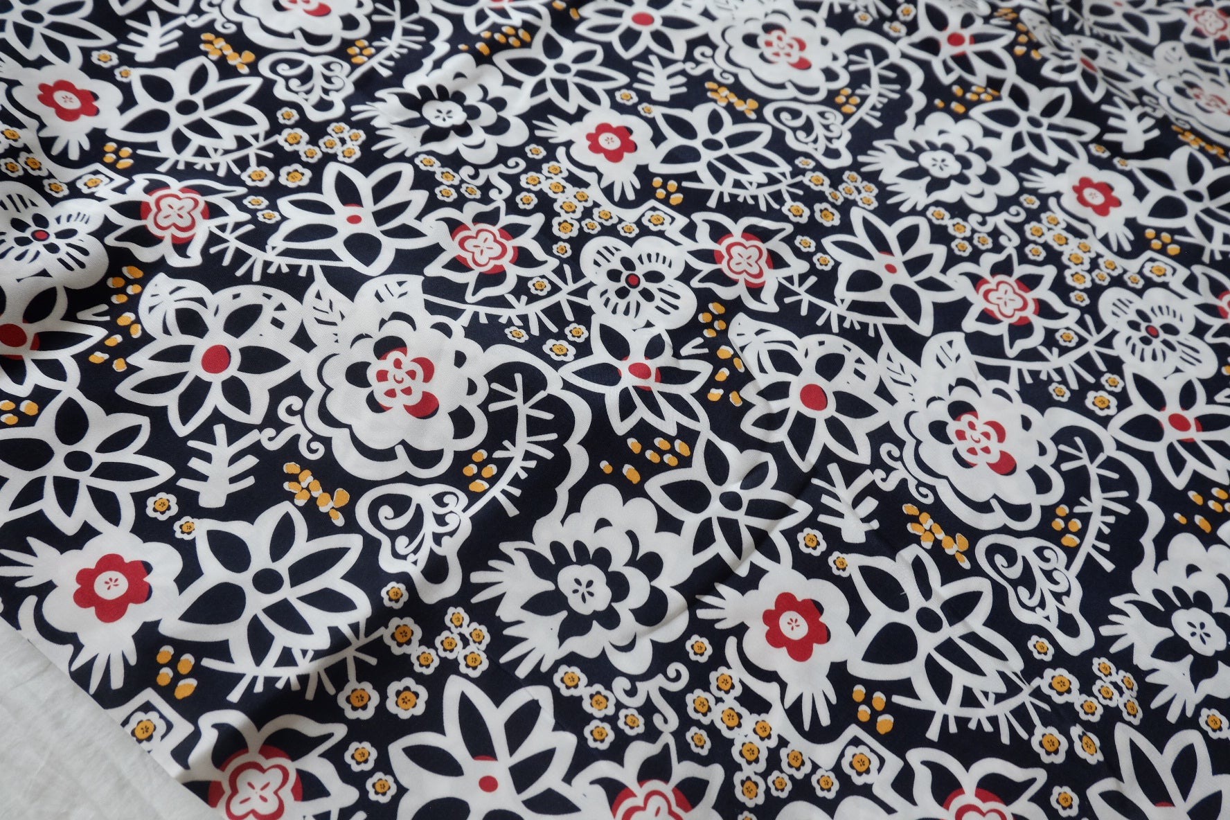Black Folk Floral Tencel-Cotton Fabric - 1.64 yd