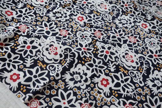 Black Folk Floral Tencel-Cotton Fabric - 1.64 yd