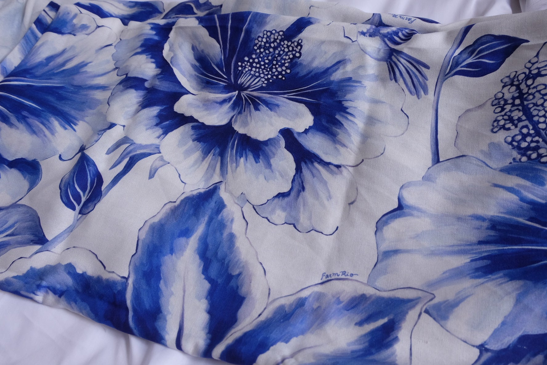 Blue Watercolor Floral Linen Deadstock Fabric - 2.73 yd