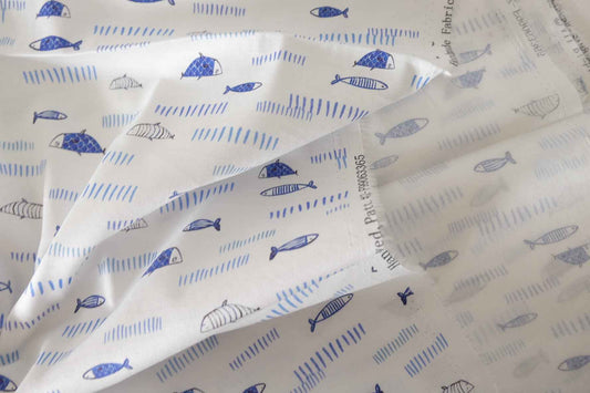 Blue Fish Textured Cotton Fabric – 1.6 Yards