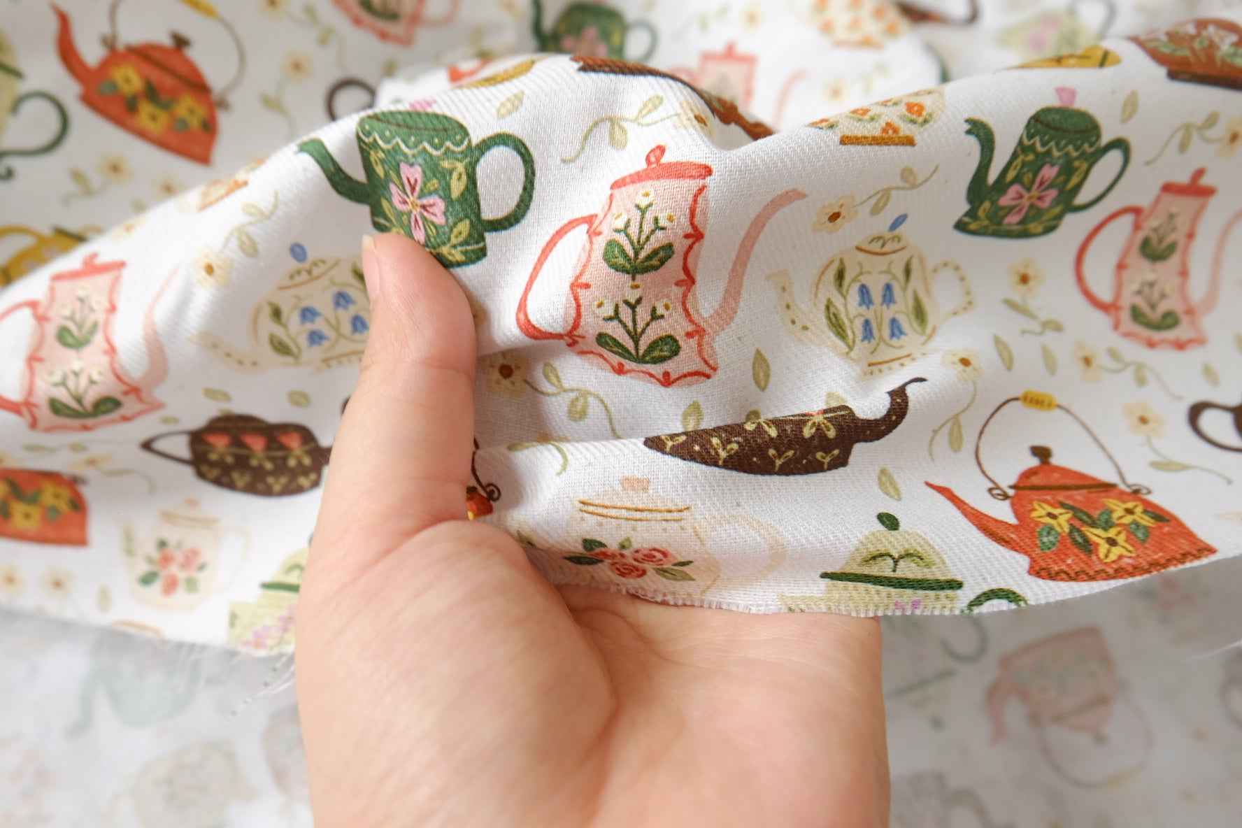 Teapot Print Soft Cotton Twill — 2.19 yd Piece