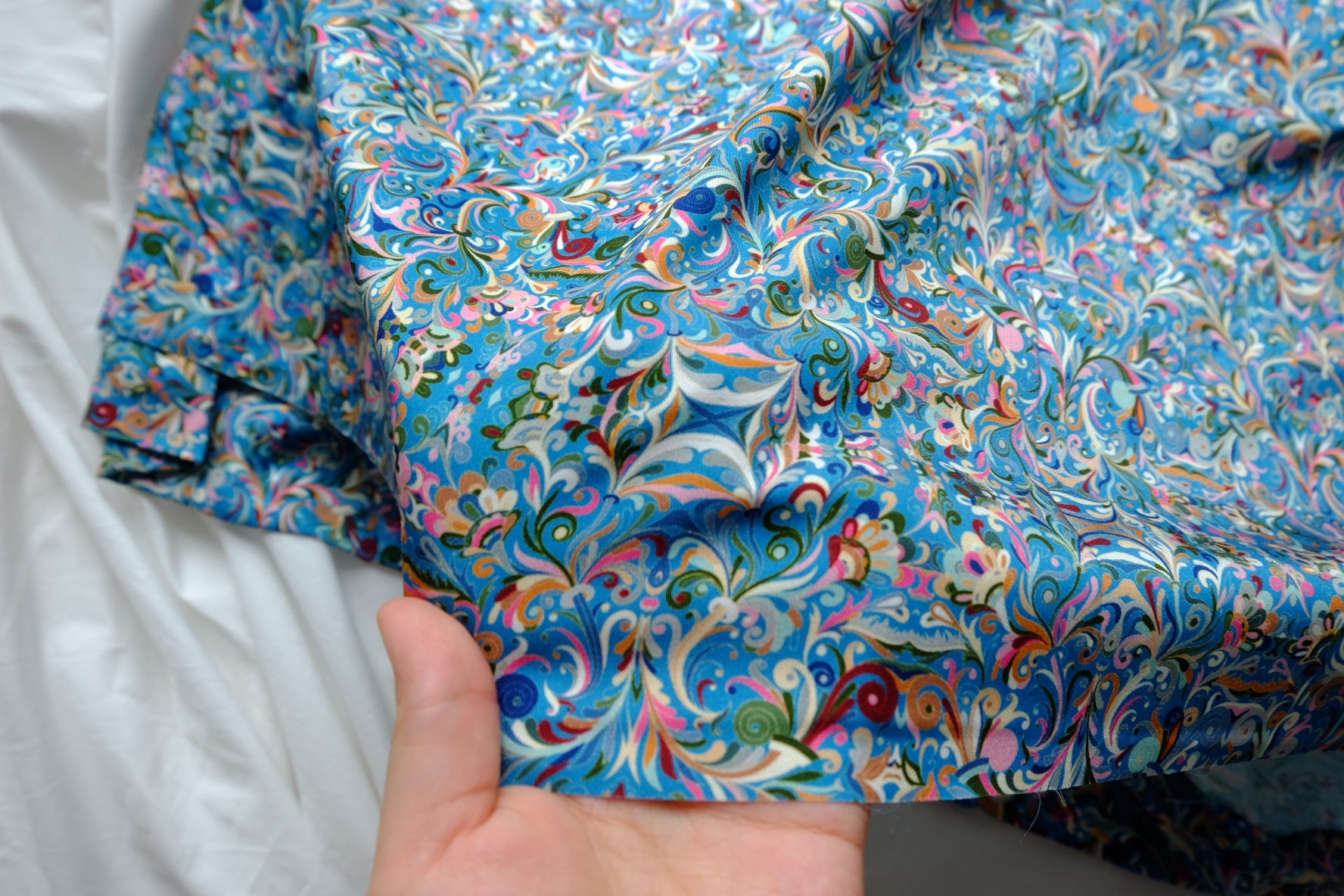 Blue Paisley Viscose Sateen – 3.3 yd