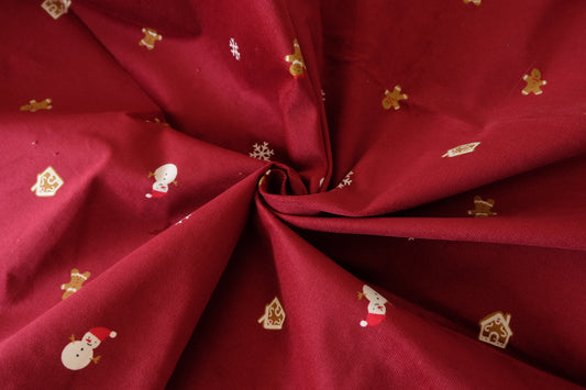 Christmas Gingerbread & Snowmen – Burgundy Cotton Fine-Wale Corduroy – 2.2 yd