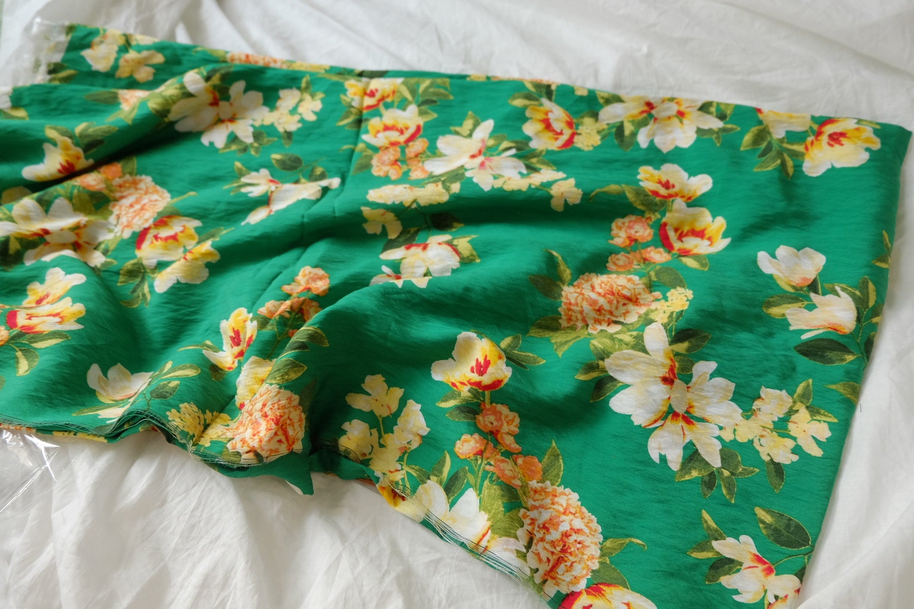 Vibrant Green Floral Tencel Cotton Fabric 3.3 Yards