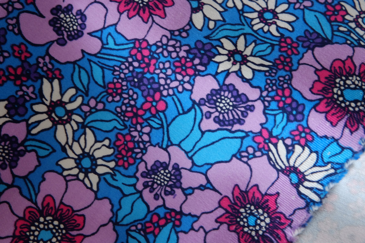 Retro Flower Power Brushed Cotton Twill – 1.6 yd