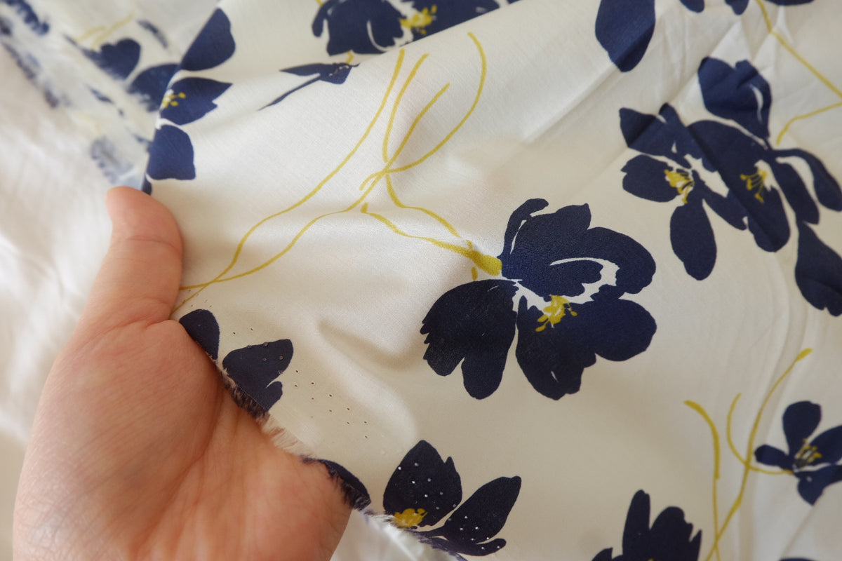 Midnight Blue Blossoms – Floral Cotton Poplin – 3.3 yd