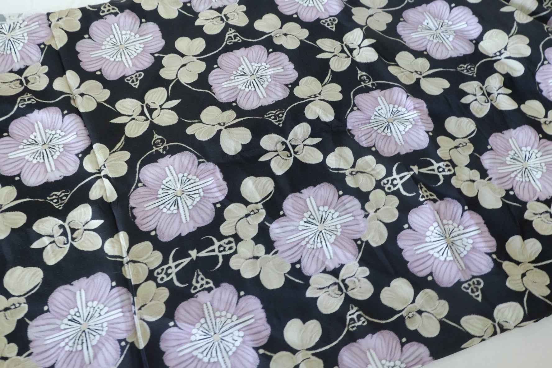 Silky Floral Rayon Fabric with Sateen Feel-1.64 yd