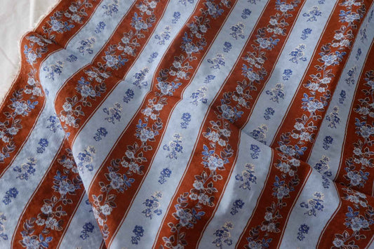Rust & Blue Floral Slub Cotton — 2.19 yd