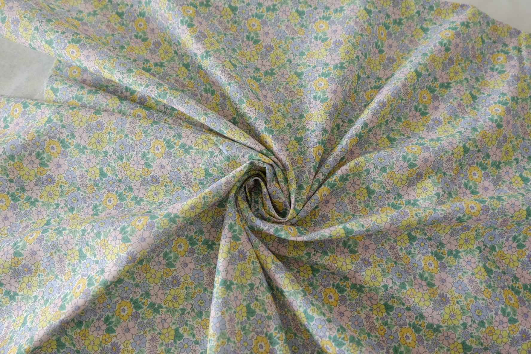 Pastel Mini Floral Cotton Linen Blend Fabric – 2.2 yd