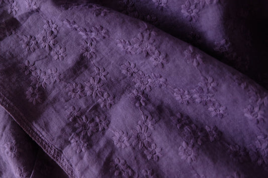 Dusky Violet Daisy – Embroidered Cotton Fabric – 2.2 yd