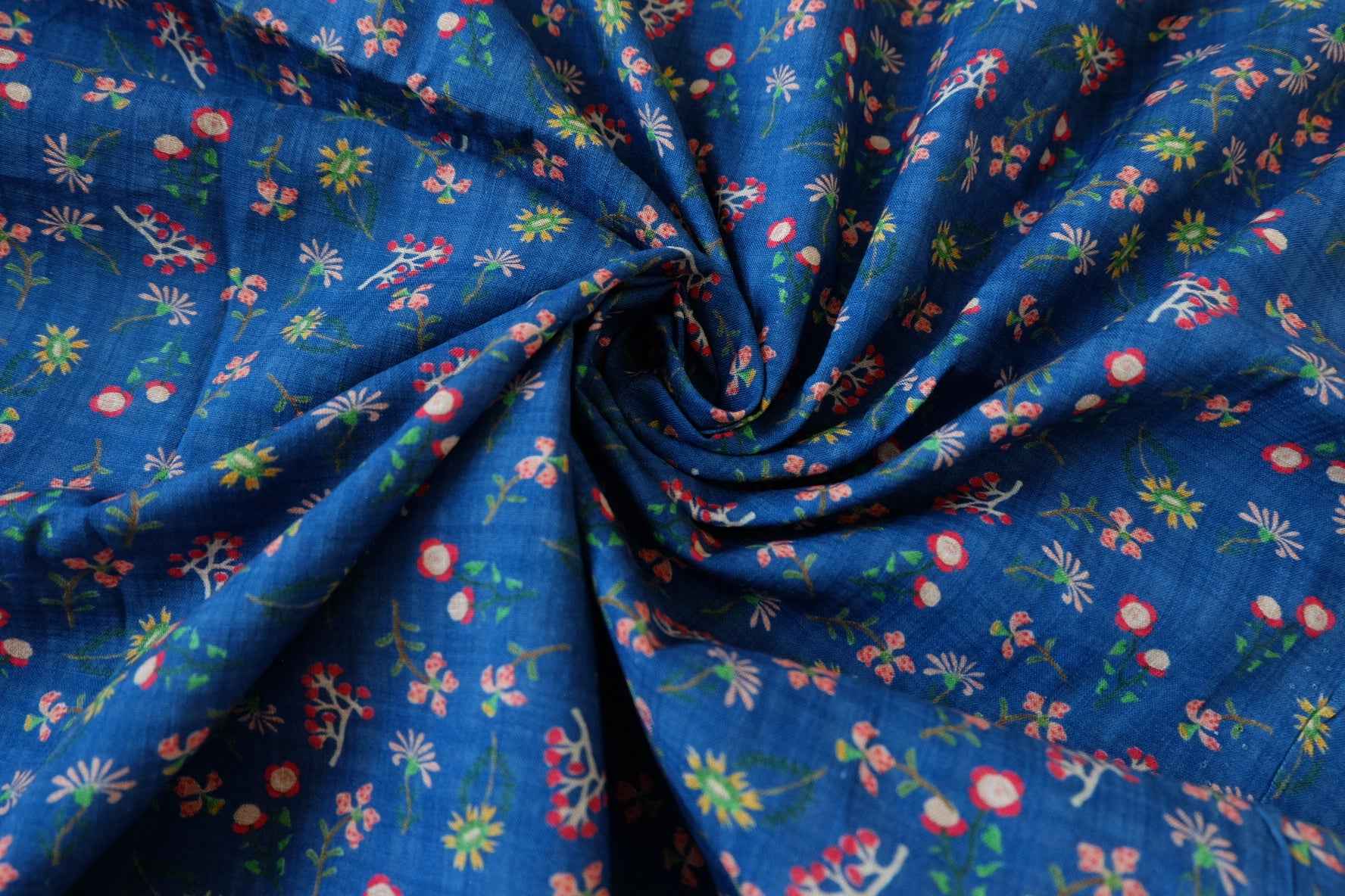 Blue Tiny Floral Cotton Linen Fabric - 1.64 yd