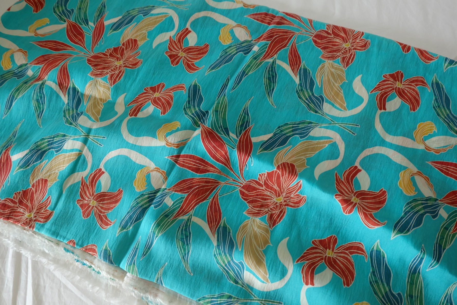Turquoise Floral Tencel Cotton Fabric – 3.28 yd
