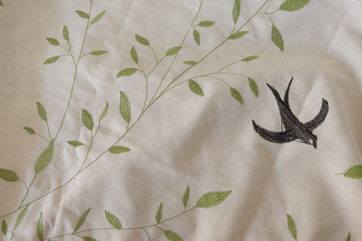 Swallows & Willow Branches Embroidered Cotton Linen – 1.64 yd