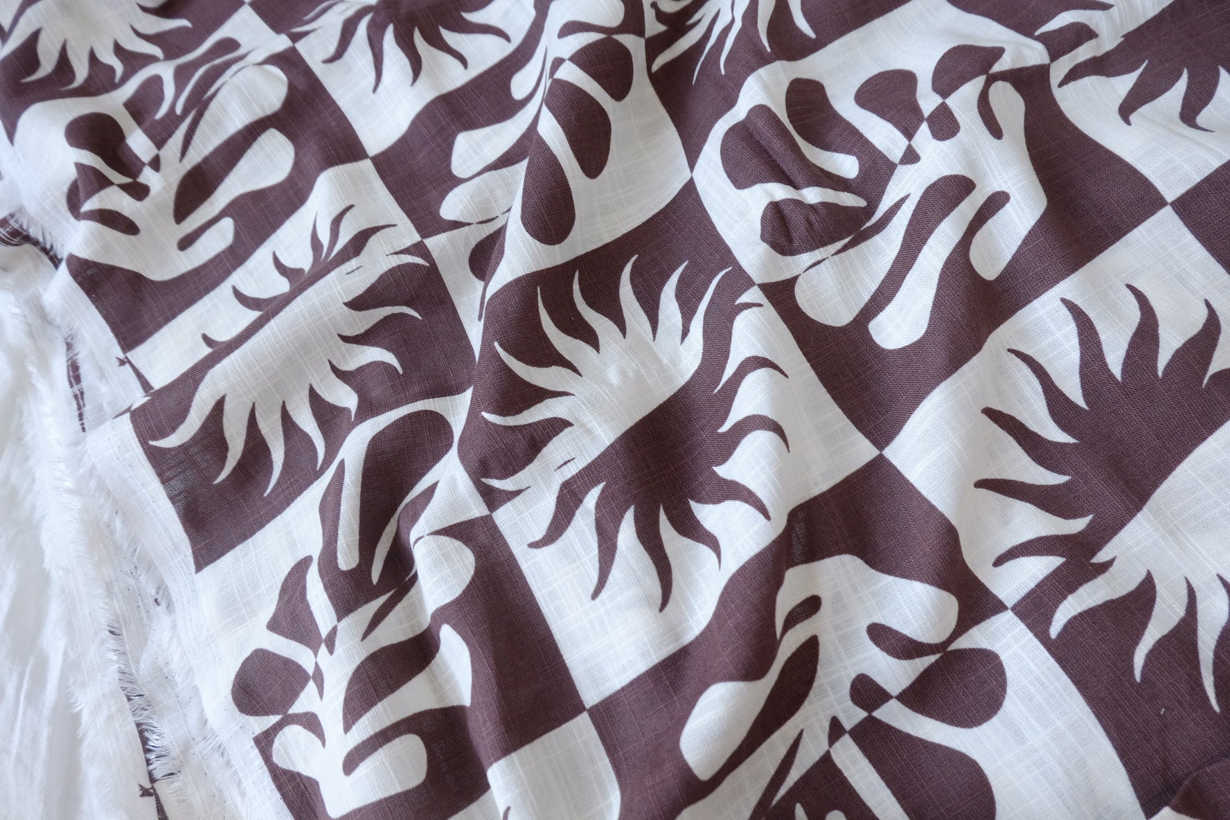 Aubergine Block-Print Linen-Cotton Fabric - 1.75 yd / 3.72 yd