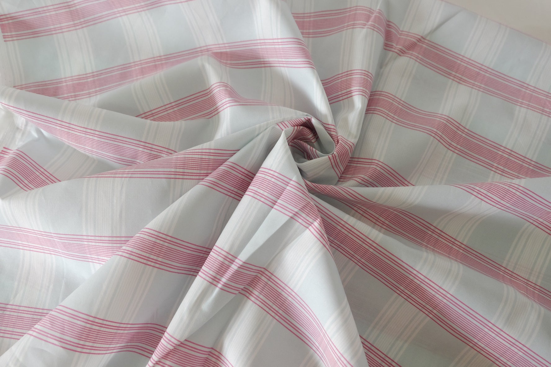 Powder Blue & Pink Striped Cotton Poplin Fabric – 2.2 y