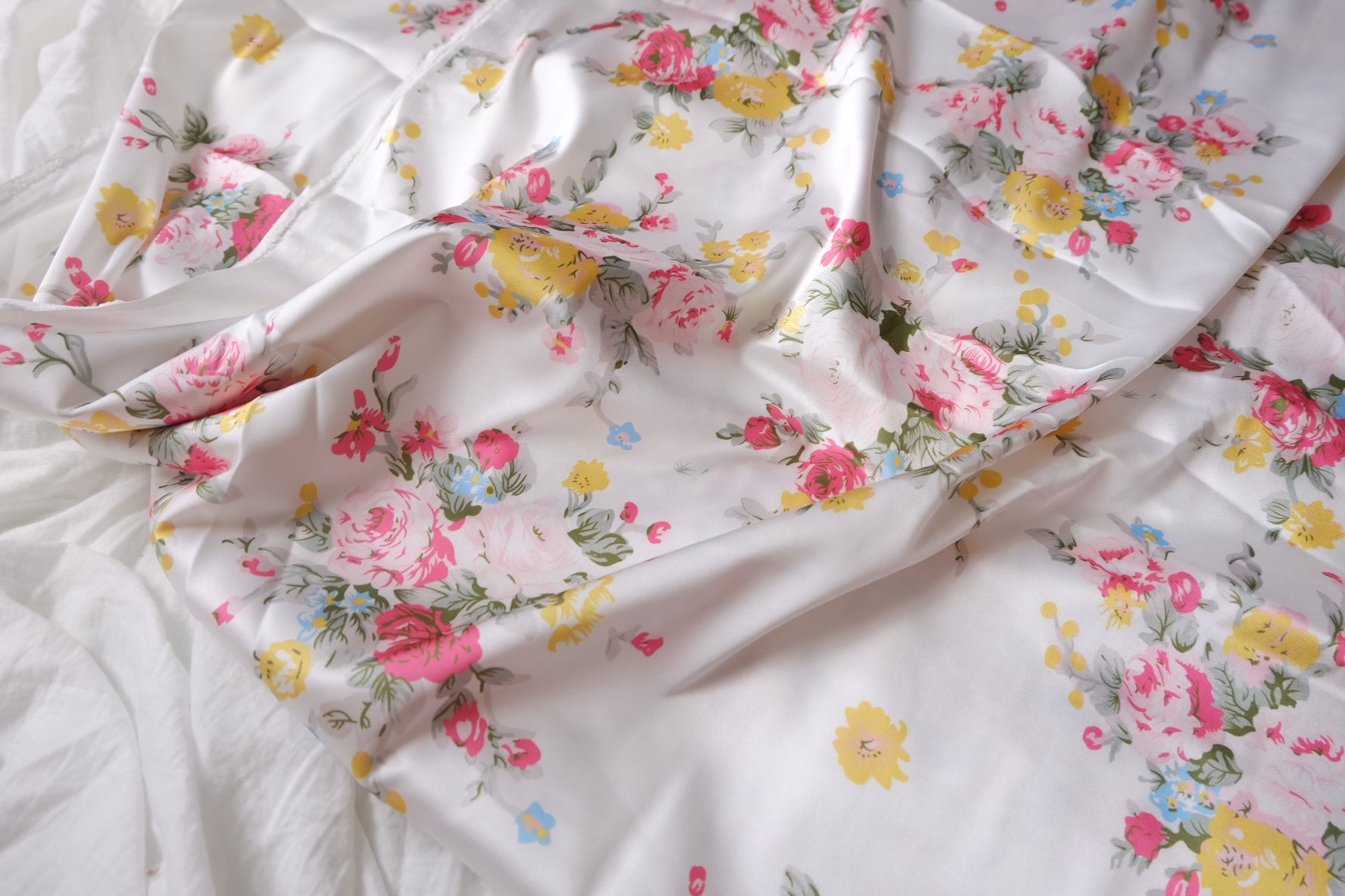 Japanese Rose Floral Silky Polyester Satin — 3.28 yd