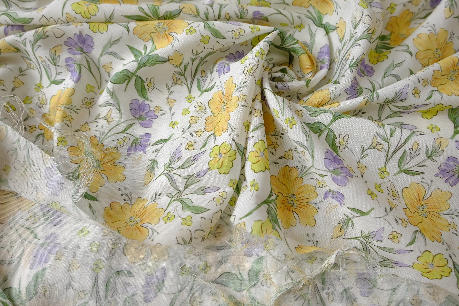 Yellow & Lilac Floral Tencel Cotton, 1.64 Yards