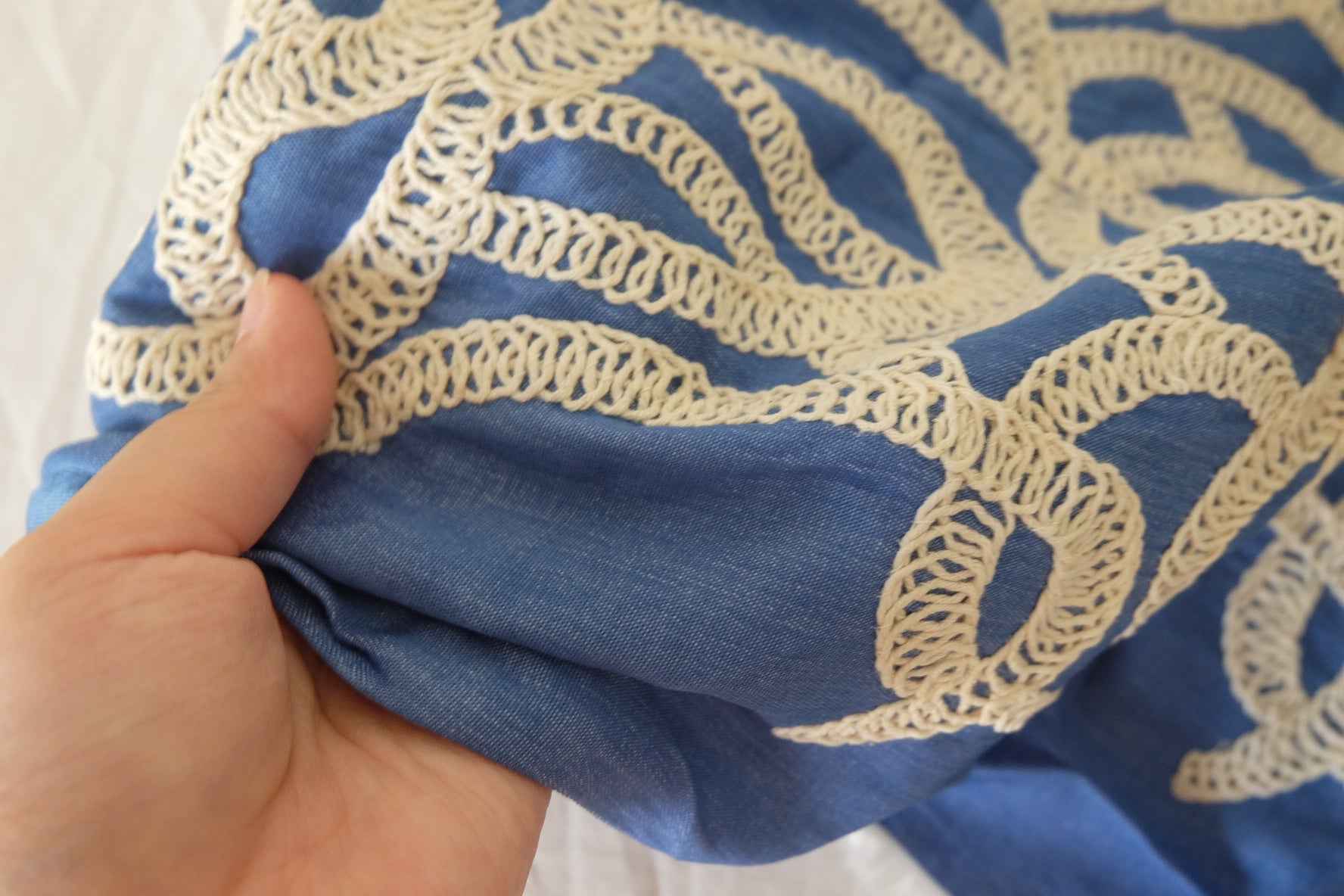 Embroidered Tencel Cotton Denim Fabric – 1.5 yd